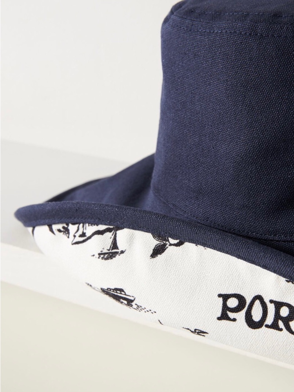 Anthropologie Navy and White Wide-Brim Reversible Hat